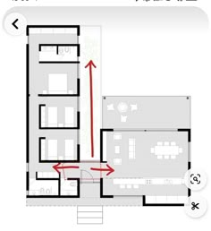 the floor plan is shown with arrows pointing to different rooms and spaces on each side