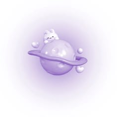 a cartoon character floating in the air on top of a purple object with bubbles around it