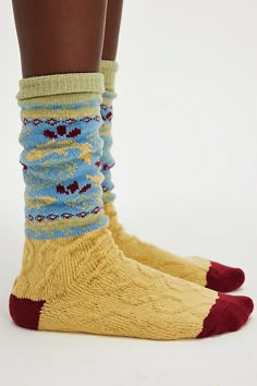 Just as cool as they are classic, these super cozy socks are featured in a tall, scrunch-able style with color blocking throughout and timeless, vintage-inspired printing for the perfect finishing touch. | Playing Koi Tall Nordic Socks by Reliable Of Milwaukee at Free People Free People Socks, Nordic Socks, Mother Hen, Socks Aesthetic, Film Costumes, Tall Socks, Vintage Socks, Wishlist 2024, Green Socks