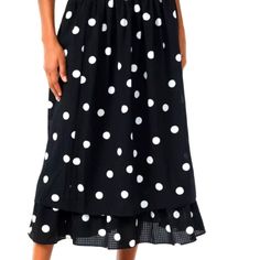 Women's Scoop Black And White Midi Large Skirt. Nwt Scoop Smocked Waist Tier Midi Skirt/Black/White Polka Dots. Nwt. Elastic Waist Band. Polyester And Spandex. Comfortable Fit. Stylish Look! Casual Midi Skirt With Ruffle Hem, Summer Bottoms With Ruffle Hem And Midi Length, Casual Ruffled Maxi Skirt For Daywear, Black Midi Skirt For Daywear, Black Midi Skirt For Brunch, Vacation Midi Ruffled Skirt, Vacation Ruffled Midi Skirt, Black Tiered Skirt For Daywear, Spring Black Maxi Skirt With Ruffle Hem