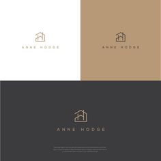 the logo for an interior and furniture store, anne hodge is shown in three different colors