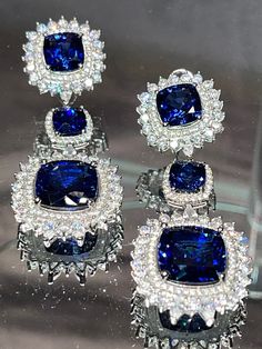 Luxury Polished Sapphire Jewelry, Luxury Sapphire Diamond Earrings, Luxury Sapphire Diamond Earrings With Brilliant Cut, Luxury Sapphire Earrings, Luxury White Gold Sapphire Diamond Earrings, Brilliant Cut Sapphire Earrings For Evening, Luxury Sapphire Diamond Earrings For Anniversary, Sapphire Earrings With Brilliant Cut For Evening, Sapphire Earrings With Diamond Accents For Evening