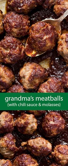 meatballs with chili sauce and molassses in a pan