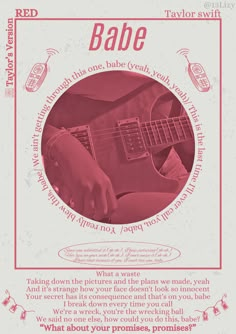 a poster with an image of a person holding a guitar in their hand and the words babe on it