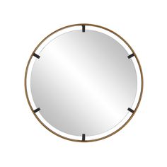 a round mirror with black and brown trims on the edges, against a white background