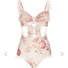 New With Tags And Invoice Zimmermann Swimsuit Size 1 Feminine One-piece Swimwear For Party, Feminine One-piece Party Swimwear, Elegant Pink Swimwear With Lined Body, Elegant Pink Lined Swimwear, Swimsuits Floral, Beautiful Swimwear, Off The Shoulder Swimsuit, Cheeky One Piece Swimsuit, Swimwear Style