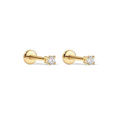 This tiny crystal flat back single stud features a front threaded screw-on closure. Worn on helix, forward helix, flat, tragus, conch and upper lobe piercings.| Lead and Nickel free. Sold as a pair 14K Gold PVD plated on medical grade Titanium White Zirconia Gemstone Crystal diameter 2mm(0.08in), 3mm(0.12in) Post Length 6mm, Thickness 1.2mm(16ga) Front threaded screw closure on 4mm flat back #E025FL-G6 Knots Jewelry, Upper Lobe, Lobe Piercings, Jewelry Gift Guide, Tragus Conch, Forward Helix, Moms Bracelet, Choker Pendant, Gold Statement Ring