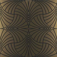 an art deco wallpaper design in brown and gold colors with wavy lines on it