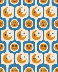 an image of sun and moon faces on blue background