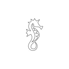 a line drawing of a seahorse on a white background, with the word's name