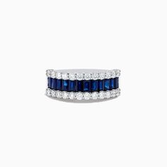 Effy Royale Bleu 14K White Gold Blue Sapphire and Diamond Ring Blue Multi-stone Diamond Ring In 14k White Gold, Blue Diamond Ring With Half Eternity Band, Classic Blue Emerald Cut Ring, Blue Multi-stone Sapphire Ring, Blue Sapphire Stackable Diamond Ring, Classic Blue Sapphire Ring In 14k White Gold, Blue Diamond Half Eternity Ring, Blue Diamond Emerald-cut Cluster Ring, Blue Half Eternity Round Ring