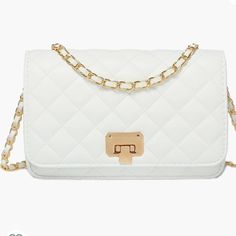 From Smoke Free Home White Crossbody Bag With Chain, White Chain Crossbody Bag, White Shoulder Bag With Chain For Everyday, White Chain Shoulder Bag For Everyday Use, White Bag With Chain Strap, White Everyday Bag With Chain Detail, White Bag With Gold Chain For Everyday Use, White Bags With Gold Chain For Everyday Use, Chic White Bag With Chain Detail