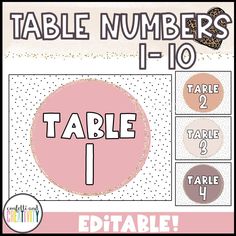 the table numbers 1 to 10 are displayed in pink and white polka dot circles with black dots