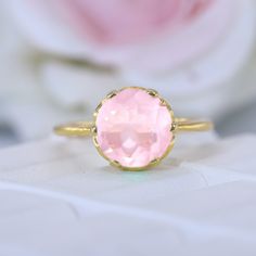 Vintage Rose Quartz Promise Ring Art Deco Bridesmaid Jewelry Pink Gemstone Ring Delicate Women Stacking Ring 14k Yellow Gold Engagement Ring Maine Stone - Rose Quartz Stone Creation - Lab Created Stone Shape - Round Stone Color - Pink Stone Size - 8 MM Birthstone - July Features: * Handmade * Ready To Ship * Brand New * All Ring Sizes Available * Suitable For Every Day * 14k Solid Gold / 18k Solid Gold / Gold Filled Over Sterling Silver * Purity Stamped * Fits True to Size * High Quality * Avail