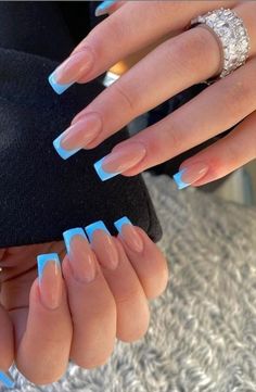 French Tip Acrylic Nails, French Acrylic Nails, Blue Nail, Pink Acrylic Nails, Square Acrylic Nails, Nail Arts