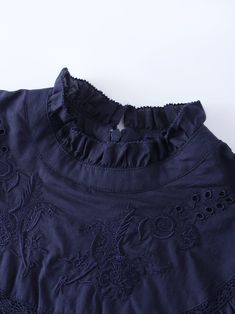 This Eyelet Trimmed Blouse-Navy is a must-have for any wardrobe. The matching skirt adds versatility, making this blouse perfect for both casual and formal occasions. Elegant Navy Short Sleeve Tops, Navy Long Sleeve Cotton Blouse, Navy Short Sleeve Blouse For Summer, Navy Chic Blouse For Spring, Chic Navy Blouse For Spring, Navy Short Sleeve Tops For Fall, Chic Navy Short Sleeve Blouse, Elegant Navy Tops For Spring, Navy Cotton Blouse For Work