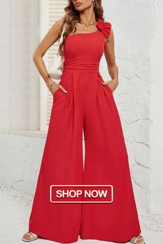 Women's Fashion Sleeveless High-waisted Wide-leg Jumpsuit Wide Leg Stretch Jumpsuits And Rompers In Solid Color, Stretch Solid Color Wide Leg Jumpsuits And Rompers, Stretch Wide Leg Jumpsuits And Rompers In Solid Color, Non-stretch Wide Leg Jumpsuits And Rompers, Red Sleeveless Jumpsuits And Rompers, Fitted Wide Leg Jumpsuit Or Romper In Solid Color, Spring Strapless Halter Neck Jumpsuit, Chic High Waist Strapless Jumpsuit, Summer Strapless Overall Jumpsuit