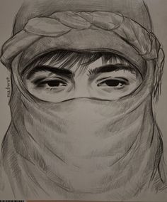 a drawing of a person wearing a bandana and covering their face with a scarf