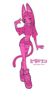 a drawing of a cat girl in pink