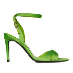 Green Evening Sandals With Wrapped Heel, Green Formal Heels With Single Toe Strap, Elegant Green Heels With Sculpted Heel, Elegant Green Sandals With Sculpted Heel, Evening Green Sandals With Heel Strap, Evening Green Sandals With Single Toe Strap, Green Evening Sandals With Heel Strap, Evening Sandals With Single Toe Strap In Green, Green Heel Strap Sandals For Evening