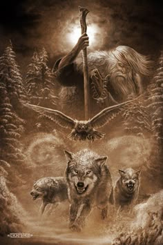 Slavic mythology by Igor Ozhiganov. God Chernobog.  Chernobog, is a Slavic deity, whose name means black god, he is the counterpart of Belobog. Lup Singuratic, Arte Viking, Art Viking, Slavic Mythology, Black God, Wolf Tattoo Design, Wolf Spirit Animal, Charcoal Drawings, Wolf Pictures