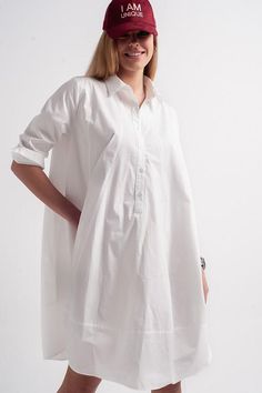 The Classic White Button Down Shirt Dress .... Super Light Weight and 100% Cotton Elegant Cotton Shirt Dress With Shirttail Hem, Chic Cotton Shirt Dress With Rolled Sleeves, White Collared Shirt Dress For Spring, White Collared Neckline Shirt Dress For Spring, Daywear Shirt Dress With Shirttail Hem, White Cotton Shirt Dress With Placket, Daywear Shirt Dress With Buttons And Shirttail Hem, Buttoned Shirt Dress With Shirttail Hem For Daywear, Oversized Buttoned Shirt Dress For Day Out