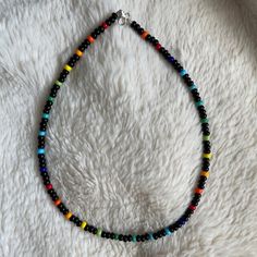 Night Lights Beaded Choker Beach Choker Seed Bead Necklace - Etsy UK Rainbow Beaded Choker With Round Beads, Black Necklaces With Colorful Beads For Beach, Casual Rainbow Beaded Necklaces For Festivals, Casual Rainbow Beaded Necklace For Festivals, Black Heishi Beads For Beach, Adjustable Rainbow Beaded Choker, Multicolor Beaded Choker With Heishi Beads, Multicolor Beaded Heishi Beads Choker, Rainbow Beaded Necklace For Festival