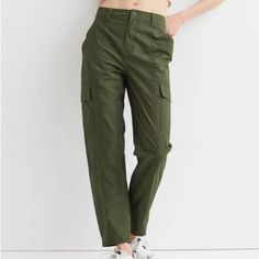 Waist Size 29” Inseam 30” Cotton Olive Green Color Zara Cotton Ankle-length Pants, Casual Mid-rise Green Cargo Pants, Casual High Waist Khaki Work Pants, Mid-rise Green Bottoms With Side Pockets, Zara High-waisted Pants With Side Pockets, Zara Solid Bottoms With Pockets, Zara Tapered Leg Pants With Side Pockets, Green Relaxed Fit Mid-rise Cargo Pants, Zara Ankle-length Bottoms With Side Pockets