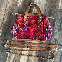 Gently Used Like New Condition Incredible Clean Interior. Flawless Leather. Zippers All Functional. Included Is Also 2 Backpack Straps, Braided Shoulder Strap, And Dust Cloth As Shown. Beautiful Red And Jewel Tone Birds With Perfect Accented Pink Pockets. Base Is 12”X5” And Sits About 12” Tall. Backpack Straps, Jewel Tones, Like New, Shoulder Strap, Bag Lady, Braids, Backpacks, The Incredibles, Birds