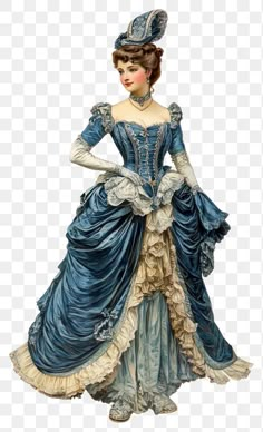 Victorian Blue Dress, Santa Images, Victorian Fashion Women, Person Art, Victorian Fashion Dresses, Victorian Illustration, Victorian Era Fashion, Victorian Dresses