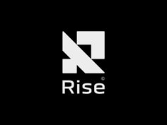 the rise logo is shown in white on a black background, with an arrow pointing to it