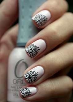 Nails Nails Black And White, Lace Nail Art, Unghie Nail Art, Wedding Nails French, Nails Black, Nail It, Fancy Nails, Creative Nails