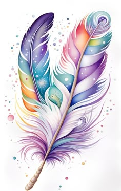 a colorful feather with bubbles on it