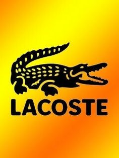 the logo for lacoste is shown on an orange and yellow background with black lettering