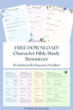 the free printable bible study worksheet and character profiles