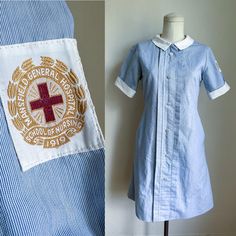 CURRENTLY OUT OF TOWN / THIS WILL SHIP AFTER OCTOBER 19TH. ENJOY 30% OFF - DISCOUNT ALREADY TAKEN!  Vintage nurse student uniform dress from Mansfield General Hospital, school of nursing. Side hidden pockets. Era✦ 1960s Material✦ cotton and polyester  Closure✦ front hidden nylon zipper with decorative buttons. Condition✦ slightly discolored underarms, otherwise great. (cleaned & comes from a smoke-free home) ✂Measurements: Please do not go by its original tag size. Always go by the measurements Nurse Dress Uniform Pattern, 1960s Nurse, Party Dress Up Ideas, Fashion Through The Years, Nurse Dress Uniform, Student Uniform, School Of Nursing, Nurse Student, Vintage Nurse