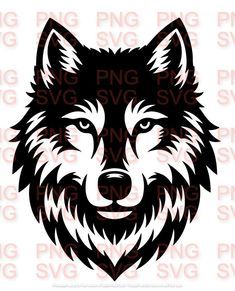 a black and white wolf head with the word svg on it