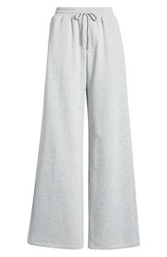 Elevate your everyday look in these lounge-worthy fleece pants updated in a sleek wide-leg silhouette. Elastic/drawstring waist 68% cotton, 32% recycled polyester Machine wash, tumble dry Imported Not available for sale and shipment to Germany Brandy Wide Leg Sweatpants, Clean Girl Pants, Grey Wide Leg Pants Outfit, Wide Leg Sweatpants Outfit, Grey Wide Leg Pants, Gray Sports Pants, Mall Ideas, Wide Leg Cotton Pants, Pants Png