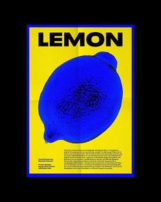 a blue poster with the words lemon in black and yellow, against a dark background