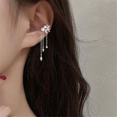 1 Pcs 925 Sterling Silver No-piecing Zircon Tassel Bead Pearl Clip Earring For Women Girl Ear Cuff Ear Cuff Jewelry, Clip Earring, Cuff Jewelry, Earring For Women, Beaded Tassels, Fine Jewellery Earrings, Clip On Earrings, Women Girl, Ear Cuff