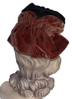 "Item: This is a classic tilt hat fashioned from chocolate brown felt and contrasting caramel brown velveteen accents. It was made in the late 1930s or early 1940s and is in Excellent condition. There is a chin strap you can use on windy days or it can be tucked into the hat should you decide not to use it. Be sure to Favorite this piece and check our listings for lots more vintage hats! Label: Dahlia Model, San Francisco Cal., 22 1/2 Measurements: 21\" inner circumference, 3\" crown height, 7\" Crown Heights, Brown Velvet, Caramel Brown, Vintage Hats, Windy Day, Metallic Thread, Antique Art, Hats Vintage, Hat Fashion