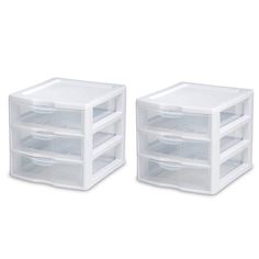 two plastic drawers are shown side by side