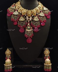 VeroniQ Trends-Designer Cocktail Meenakari Necklace with Faux Rubies-Kundan Necklace-Polki Kundan-Wedding Jewelry by VeroniQTrends on Etsy Meenakari Jewellery, Meenakari Necklace, Jewellery Kundan, Molten Gold, Victorian Necklace, Kundan Jewelry, Instagram Jewelry, Jewellery Indian, Bollywood Jewelry