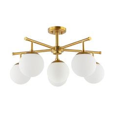 three light brass ceiling fixture with white glass globes