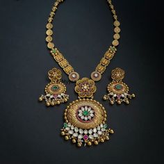 Premium quality Matt gold long rajwadi necklace set with kundan details and beautiful drop earring. Inspire your style with this beautiful gold haram necklace.  All orders Ship same day if placed before 4:00 PM EST  Earring Length: 2.5 inch Earring Width: 0.75 inch Necklace length: 24 inch Pendant width: 2.6 inch Create beautiful memory for any occasion with elegant jewelry for your loved ones You will receive carefully packaged items in jewelry box, ready to give memorable gift  to your Wife, m Antique Kundan Temple Necklace For Diwali, Festive Chandbali Kundan Necklace With Filigree, Antique Meenakari Chandbali Temple Necklace, Kundan Chandbali Necklace In Temple Jewelry Style, Brass Chandbali Kundan Necklace In Temple Jewelry Style, Antique Gold Chandbali Kundan Necklace With Intricate Design, Antique Kundan Chandbali Necklace With Intricate Design, Antique Gold Chandbali Temple Necklace With Intricate Design, Temple Style Kundan Chandbali Necklace In Brass