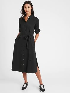 TENCEL™ Midi Shirtdress | Banana Republic Dress Shirts Women, Botton Down Dress, Classic Kibbe, Dresses By Color, Retro Styles, Belted Shirt Dress, Midi Shirt Dress, Down Dress, Black Midi