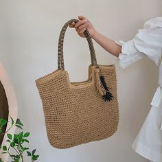 Woven Bag Tassel Straw Shoulder Bag Beach Casual Tote Bag – Ilymix Accessories Women Boho Style, Rattan Bags, Straw Beach Bag, Crochet Shoulder Bag, Casual Tote Bag, Zippers Fashion, Tassels Fashion, Bohemian Summer, Boho Bags