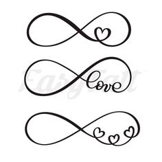 two hearts and the word love in cursive writing