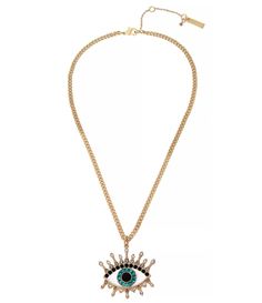 From Kurt Geiger London&#x2C; this necklace features:Set in polished gold-tone brass metalAdjustable lobster clasp closureMystical evil eye pendantAdorned with mixed-colored stone accentsLength: approx. 16 + 2 extenderPendant Drop: approx.1.4Depth: approx. 0.1Imported. Gold Metal Charm Necklaces With Jewels, Gold-tone Jeweled Metal Necklaces, Gold-tone Metal Necklace With Jewels, Gold-tone Jewel Necklace In Metal, Gold-tone Jeweled Metal Necklace, Eye Pendant Necklace, Colored Stone, Eye Pendant, Evil Eye Pendant