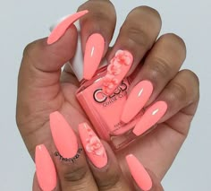 Coral Pink Nails, Light Pink Nails, Long Acrylic Nails Coffin, Pink Acrylic Nails